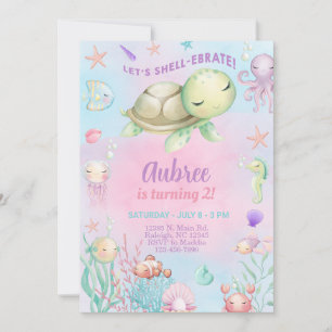 Shell-ebrate girl birthday invite under the sea.