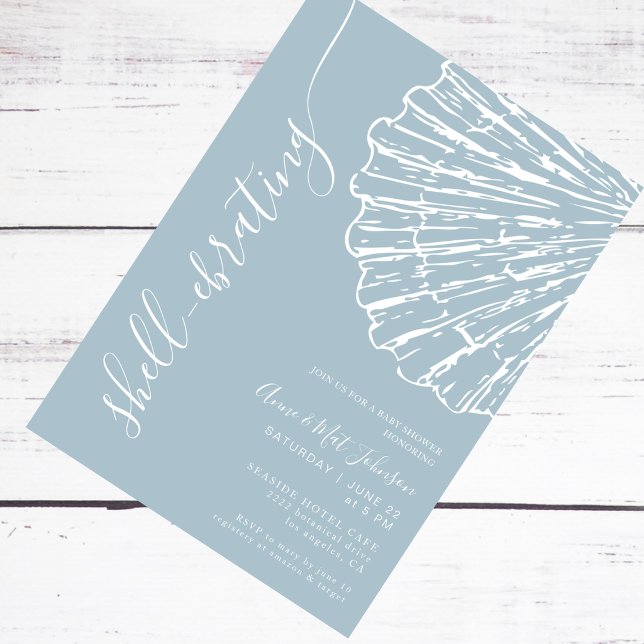 Shell-ebrating Coastal Blue Shell Boy Baby Shower Invitation (Creator Uploaded)