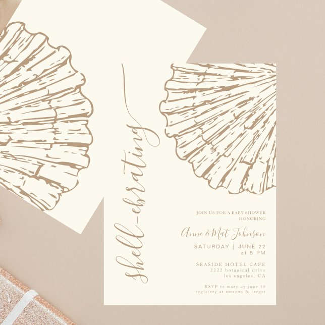 Shell-ebrating Coastal Clamshell Beige Baby Shower Invitation (Creator Uploaded)