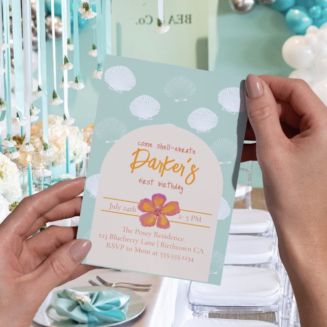 "Shell-ebration" Coastal Beach Party Theme  Invitation (Get ready to shell-ebrate with this charming coastal beach party theme! )