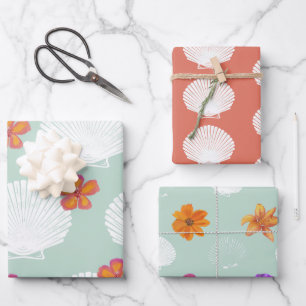 "Shell-ebration" Coastal Beach Party Theme Wrapping Paper Sheet