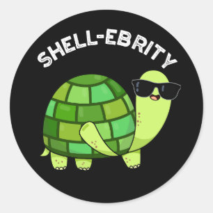 Shell-ebrity Funny Celebrity Tortoise Pun Dark BG Classic Round Sticker