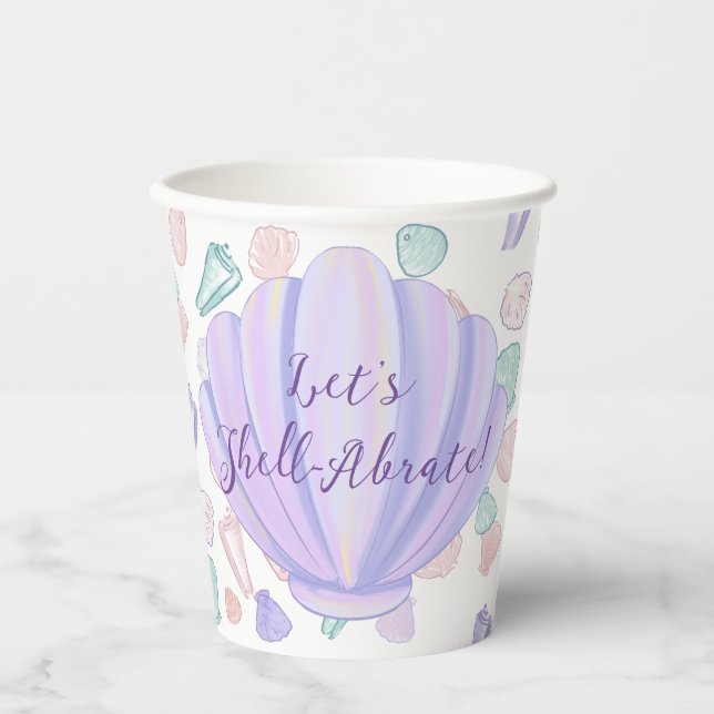 Shell Game Pastel Seashell Birthday Party Paper Cups (Front)