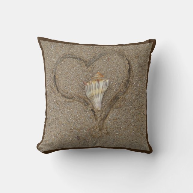 Shell in Heart on beach custom wedding pillow (Front)