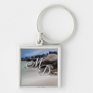 Shell Island Rocks And Waves Square Keychain
