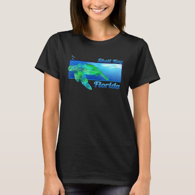 Shell Key Florida Swimming Sea Turtle T-Shirt (Front)