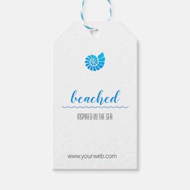 Shell Logo Blue Beach Theme White Hang Tag (Front)