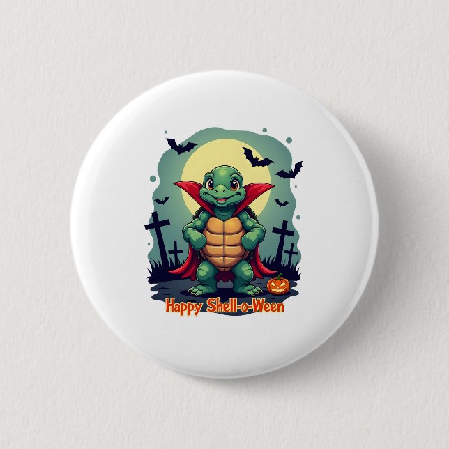 Shell-o-Ween Turtle 6 Cm Round Badge (Front)