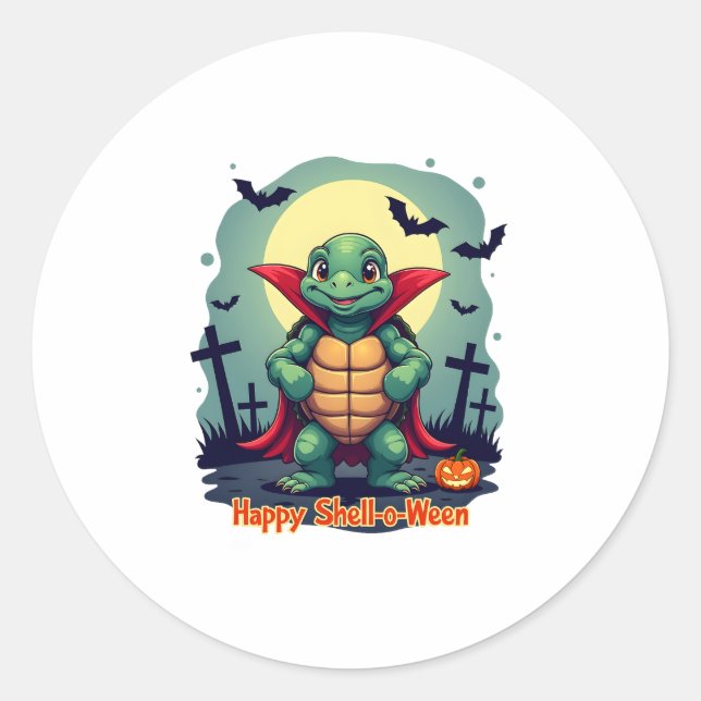 Shell-o-Ween Turtle Classic Round Sticker (Front)