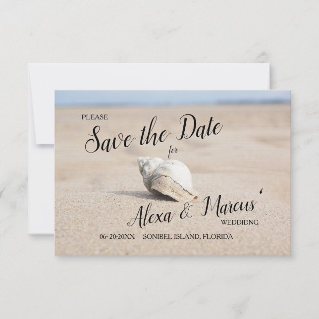 Shell on the Beach Save the Date Announcement (Front)