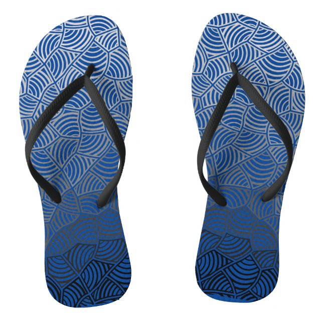 Shell pattern.04.w DBlue BG Flip Flops (Footbed)