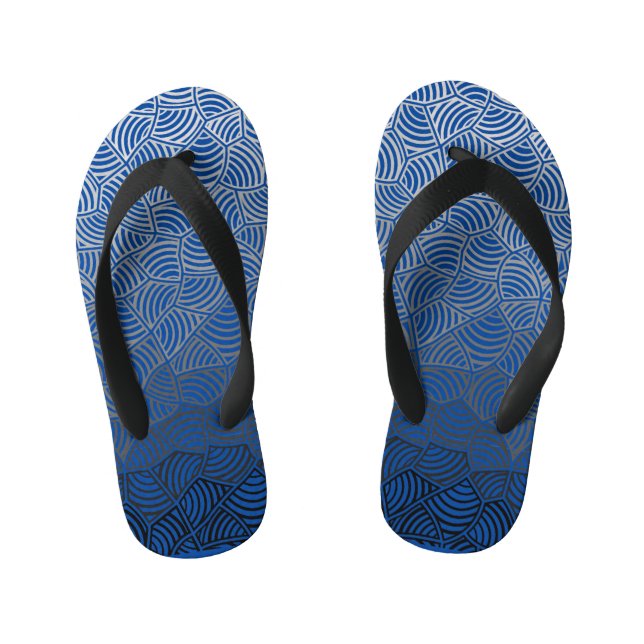 Shell pattern.04.w DBlue BG Kid's Flip Flops (Footbed)