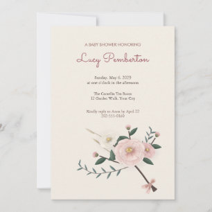 Shell Pink Camellia Bouquet Baby Shower Invitation