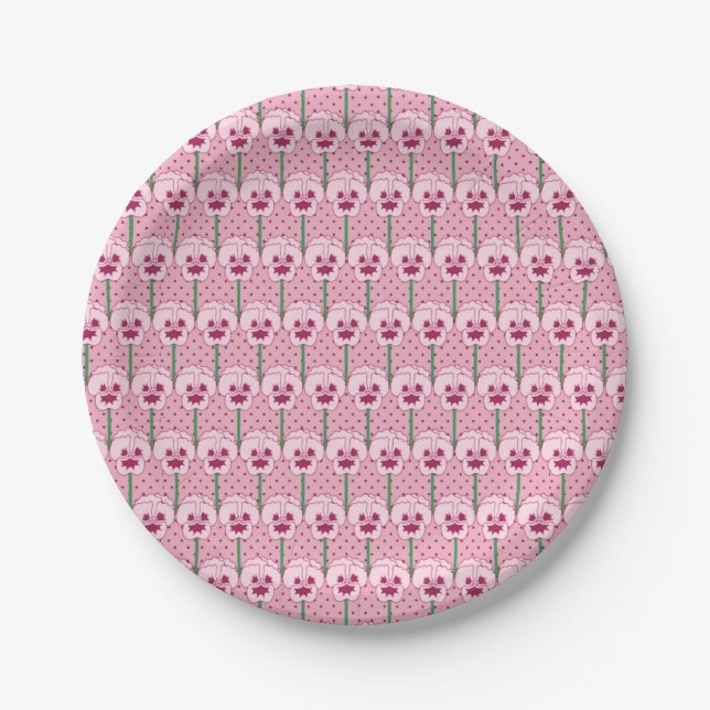 Shell pink pansies - retro wallpaper pattern paper plate (Front)