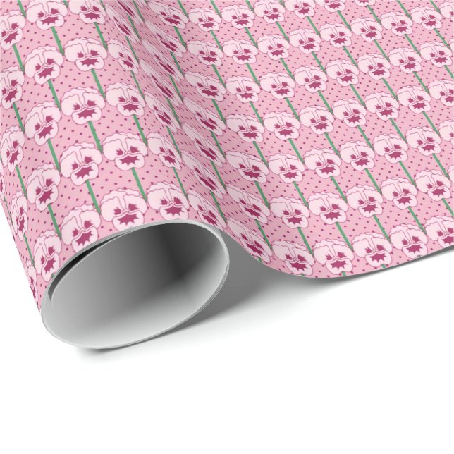 Shell pink pansies - retro wallpaper pattern wrapping paper (Roll Corner)