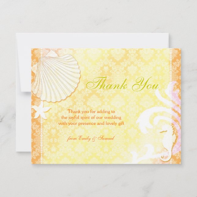 Shell & Seahorse Beach Wedding Thank You Card (Front)