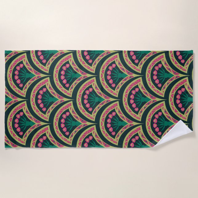 shell shaped green pattern beach towel (Front)