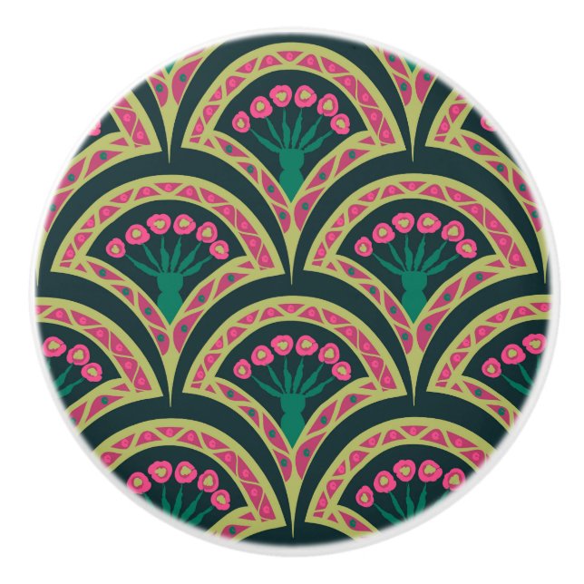 shell shaped green pattern ceramic knob (Front)