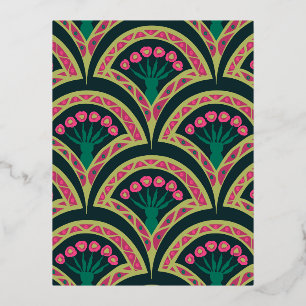 shell shaped green pattern foil holiday postcard