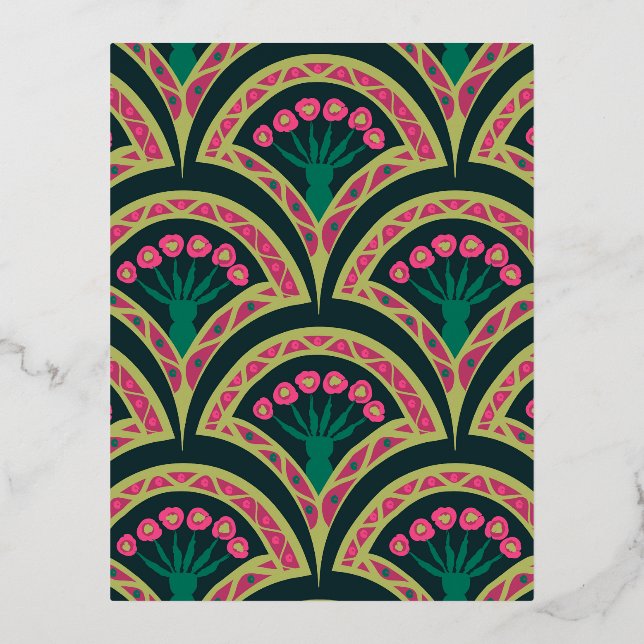 shell shaped green pattern foil holiday postcard (Front)