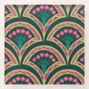 shell shaped green pattern glass coaster