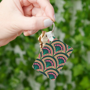 shell shaped green pattern key ring
