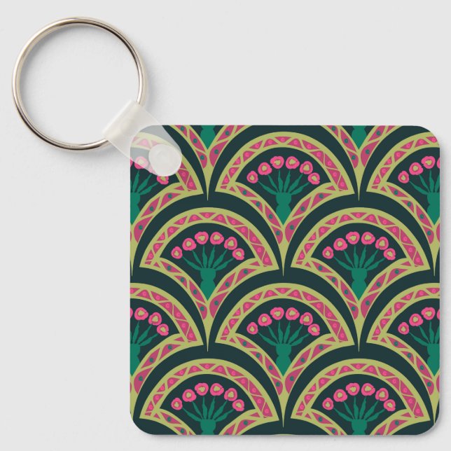 shell shaped green pattern key ring (Front)