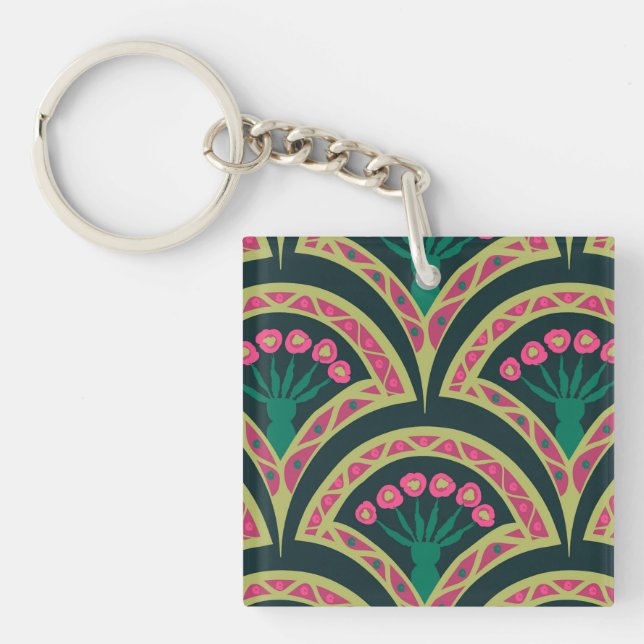 shell shaped green pattern key ring (Front)