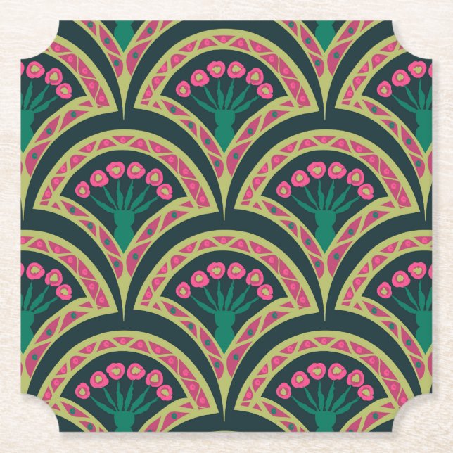 shell shaped green pattern paper coaster (Front)