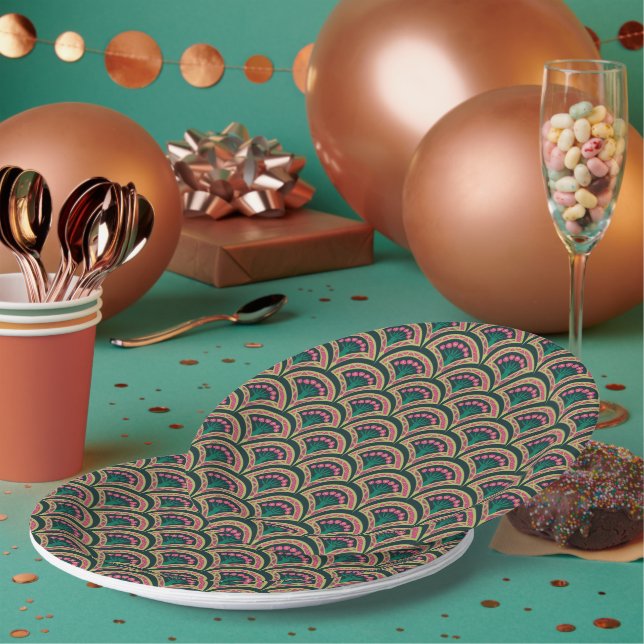 shell shaped green pattern paper plate (Multi)