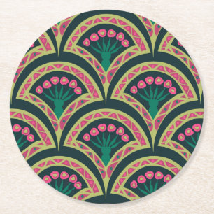 shell shaped green pattern round paper coaster