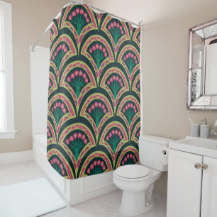 shell shaped green pattern shower curtain