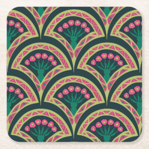 shell shaped green pattern square paper coaster