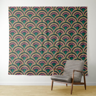 shell shaped green pattern tapestry