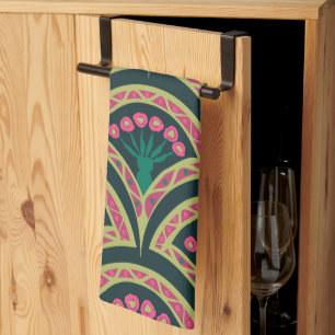 shell shaped green pattern tea towel