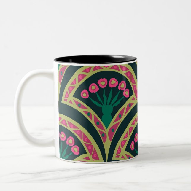 shell shaped green pattern Two-Tone coffee mug (Left)