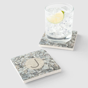Shell Shoreline Monogram Design Stone Coaster