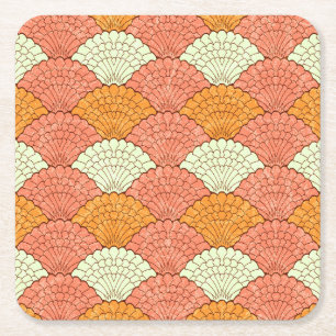 Shell Spectacle: Abstract Sea Patterns Square Paper Coaster
