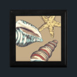 Shell Trio on Khaki Gift Box<br><div class="desc">Megan Meagher is known for her simple art pieces. This is a great image of decorative art capturing the sea life with a yellow starfish and a blue and red conch shell. Get this fine art print today on Khaki colour on your Zazzle product.</div>