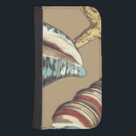 Shell Trio on Khaki Samsung S4 Wallet Case<br><div class="desc">Megan Meagher is known for her simple art pieces. This is a great image of decorative art capturing the sea life with a yellow starfish and a blue and red conch shell. Get this fine art print today on Khaki colour on your Zazzle product.</div>