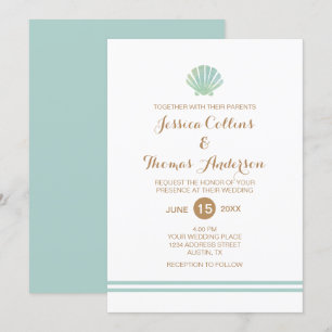 Shell Watercolor Aqua Wedding Invitation Card