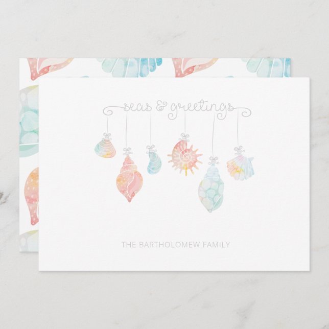Shell Watercolor Seas And Greetings Holiday Card (Front/Back)