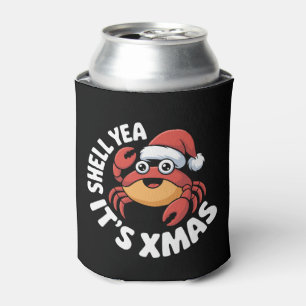 Shell Yea It's Xmas Christmas Crab Santa Hat Can Cooler