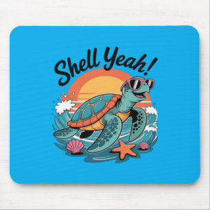 Shell Yeah Cute Turtle Ocean Beach Pun Summer Mouse Mat