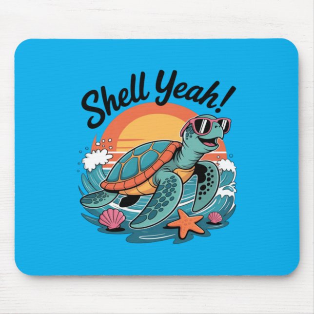 Shell Yeah Cute Turtle Ocean Beach Pun Summer Mouse Mat (Front)