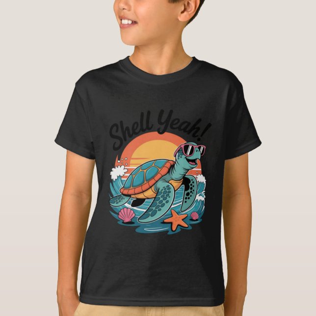 Shell Yeah Cute Turtle Ocean Beach Pun Summer T-Shirt (Front)