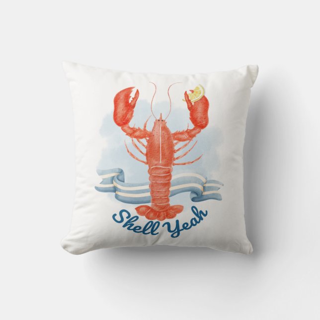 Shell Yeah Lobster / Coastal Beach Pun Cushion (Front)