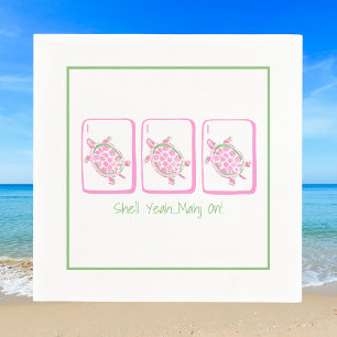 Shell Yeah... Mahj On! Pink Sea Turtle Mahjong Napkin