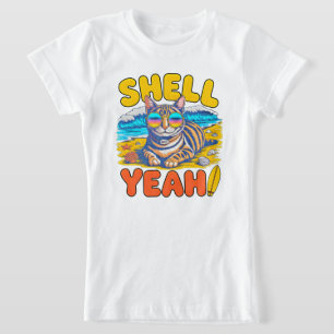 Shell Yeah Summer Cat – Cool Beach Girl Vacation T-Shirt