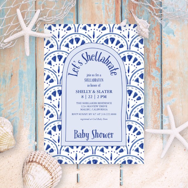 Shellabrate Scallop Sea Shells Beach Baby Shower Invitation (Creator Uploaded)